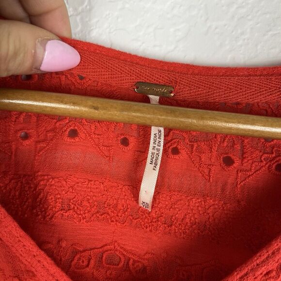 Free People Parisian Nights Bright Orange Bell Sleeve Top, Islet Trim Si… - Picture 5 of 5